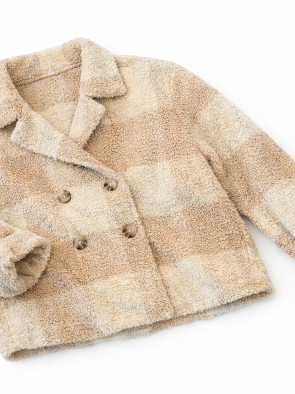 Plush Sherpa Double-Breasted Coat - Beige Cream